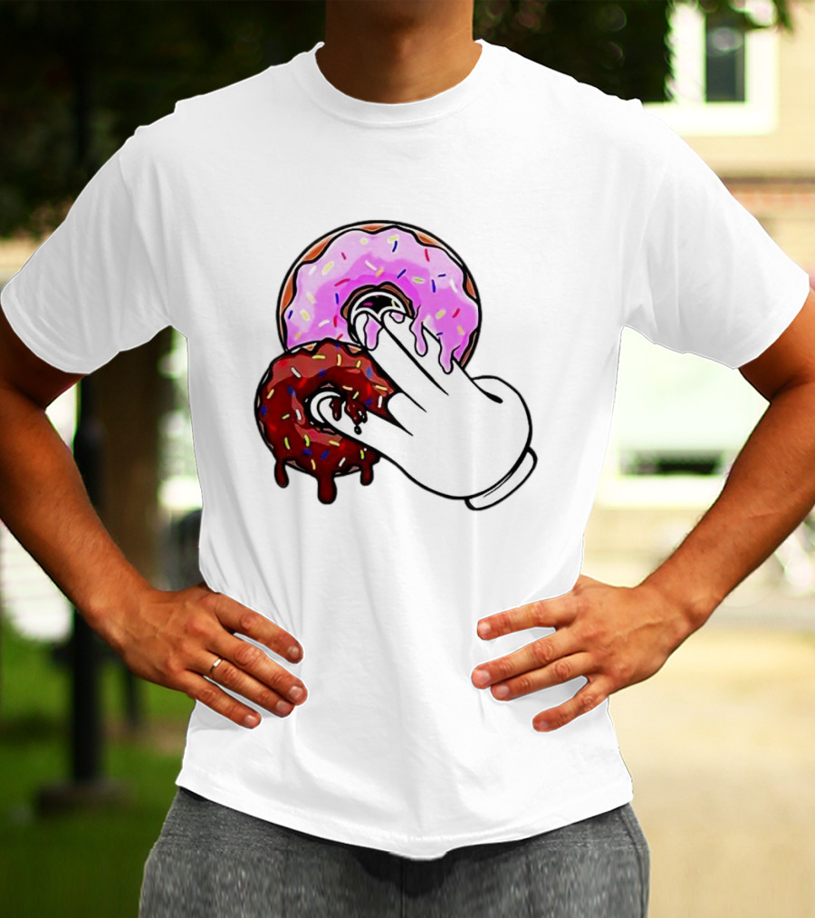 2 Pink Donuts 1 Brown Donut Animated Hand Gesture T-Shirt