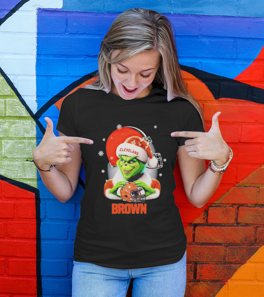 Grinch Cleveland Browns Christmas Football Snowflakes T-Shirt