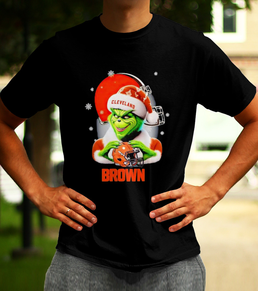 Grinch Cleveland Browns Christmas Football Snowflakes T-Shirt