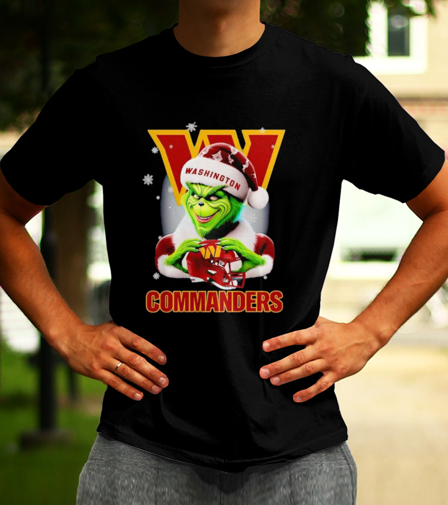 Grinch Washington Commanders Christmas Football Festive Snowflakes T-Shirt