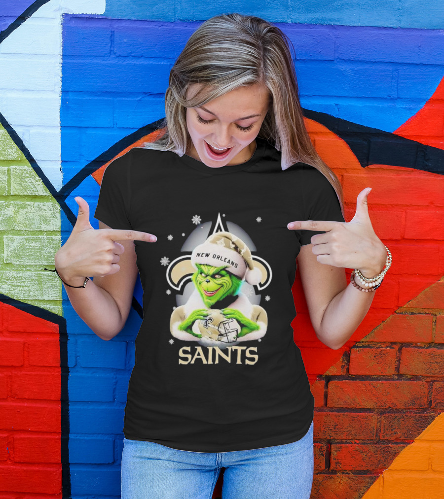 Grinch New Orleans Saints Christmas Snowflakes Football T-Shirt