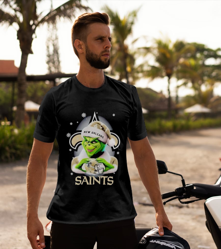 Grinch New Orleans Saints Christmas Snowflakes Football T-Shirt