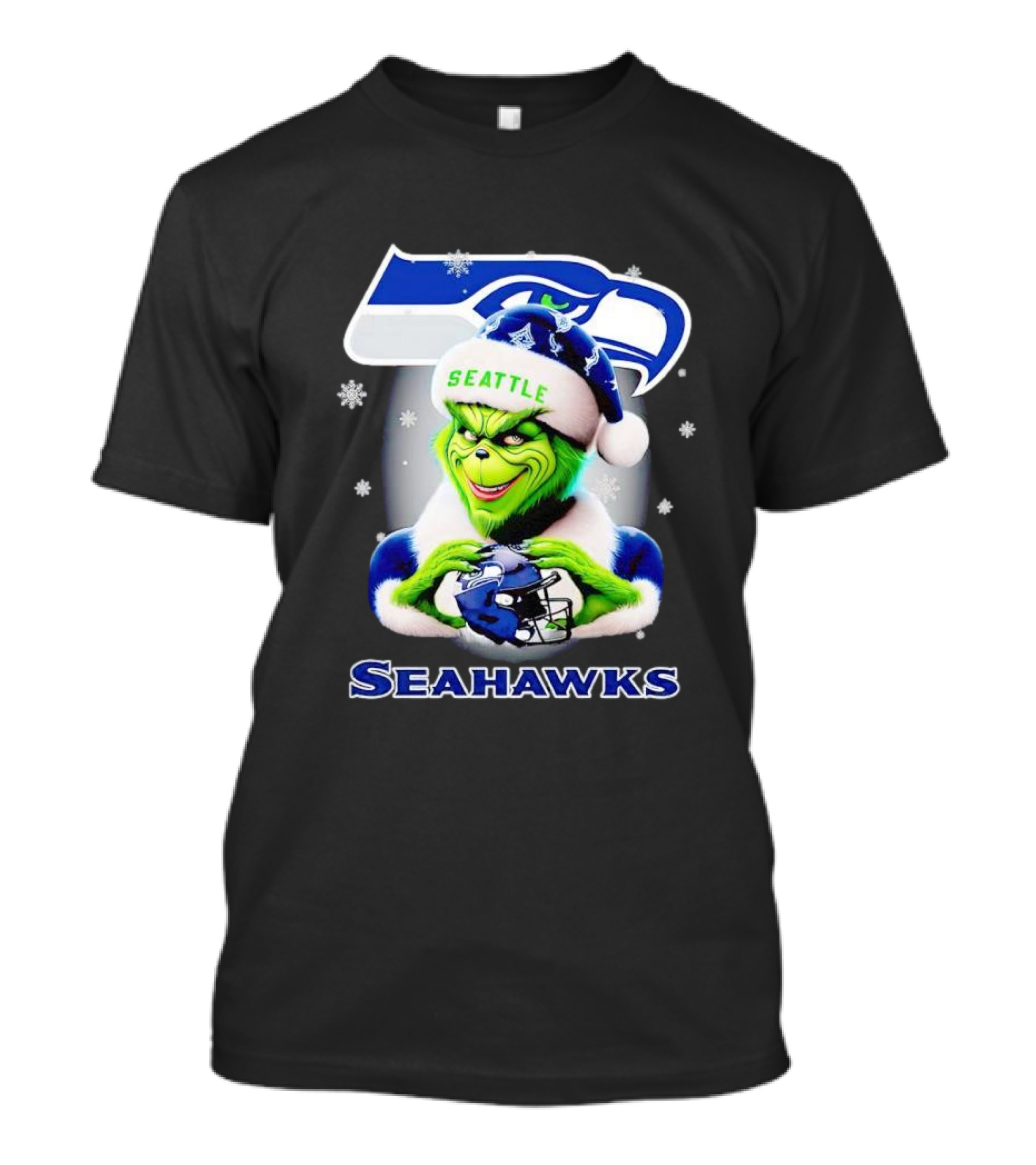 Seattle Seahawks Christmas Grinch Holding Football Helmet T-Shirt