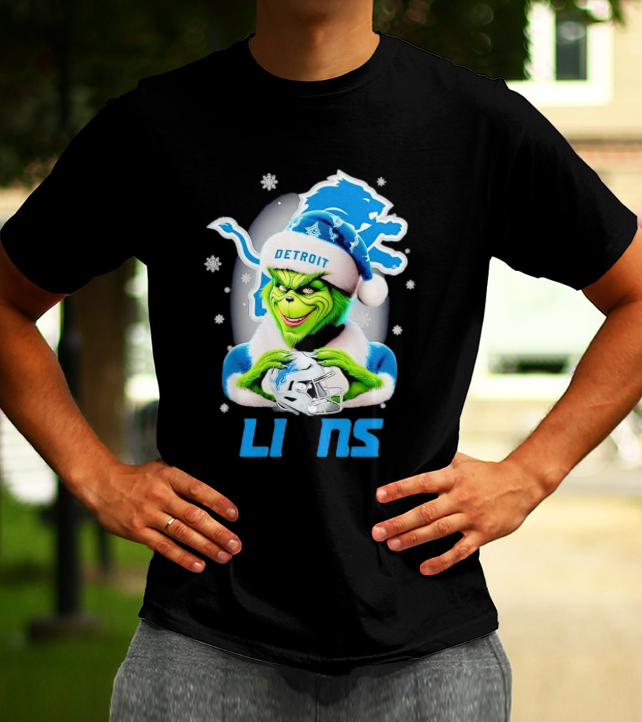 Grinch Loves Detroit Lions Christmas Holiday Football Magic T-Shirt