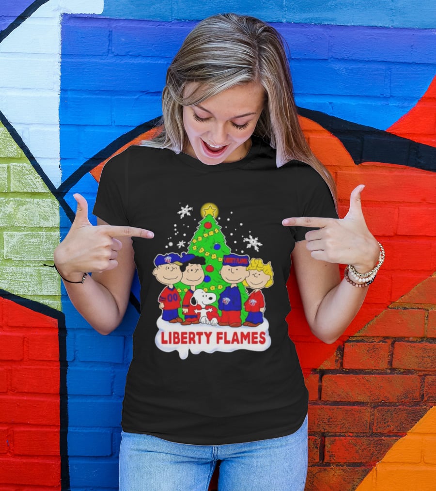 Liberty Flames Peanuts Characters Christmas Tree Snoopy Charlie Brown T-Shirt