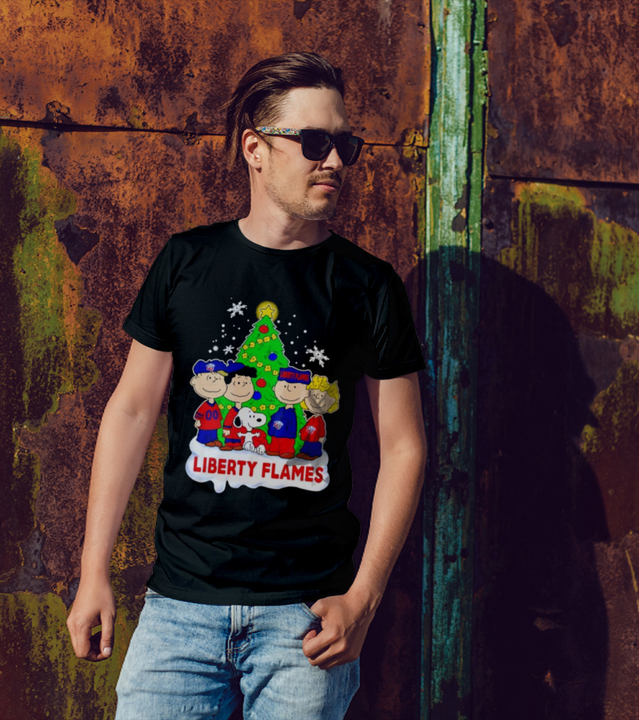 Liberty Flames Peanuts Characters Christmas Tree Snoopy Charlie Brown T-Shirt