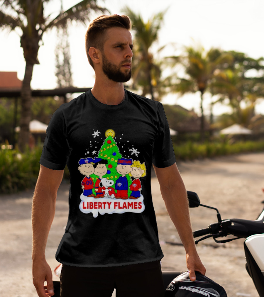 Liberty Flames Peanuts Characters Christmas Tree Snoopy Charlie Brown T-Shirt