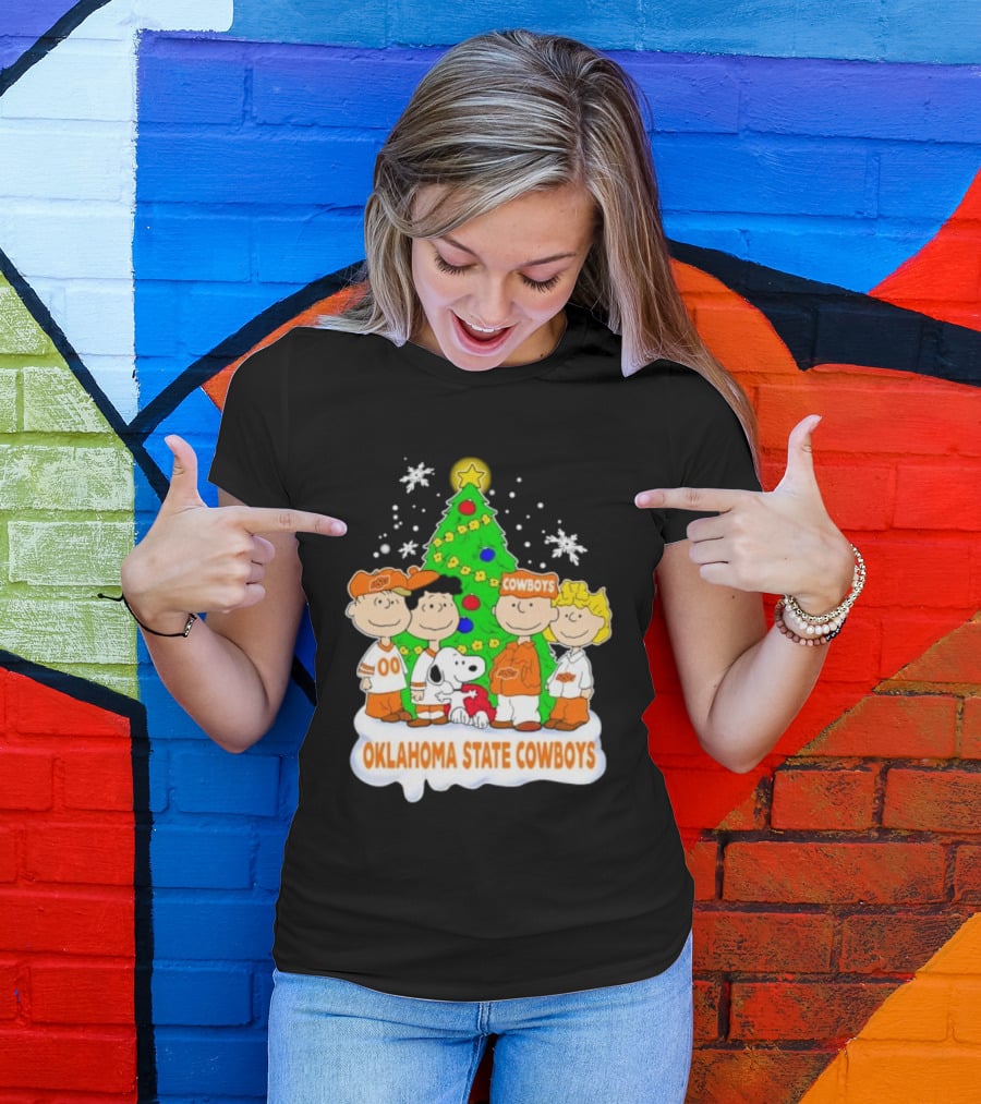 Peanuts Characters Oklahoma State Cowboys Christmas Tree T-Shirt