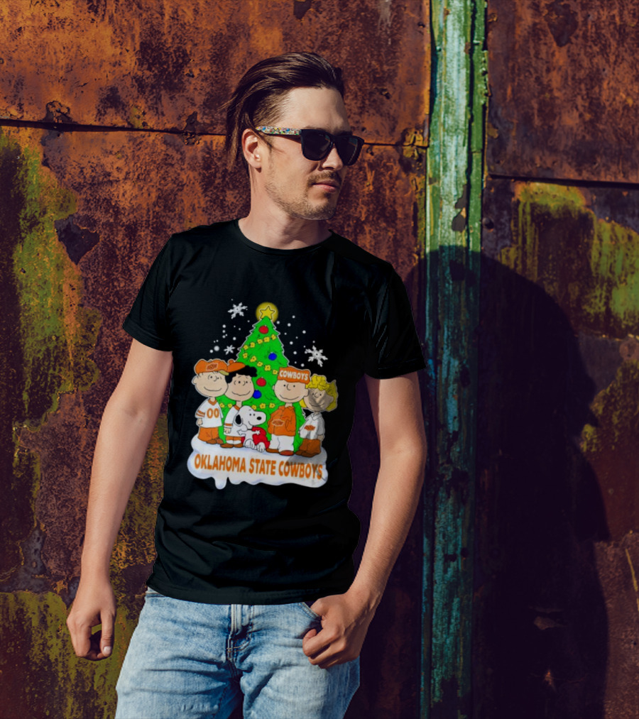 Peanuts Characters Oklahoma State Cowboys Christmas Tree T-Shirt
