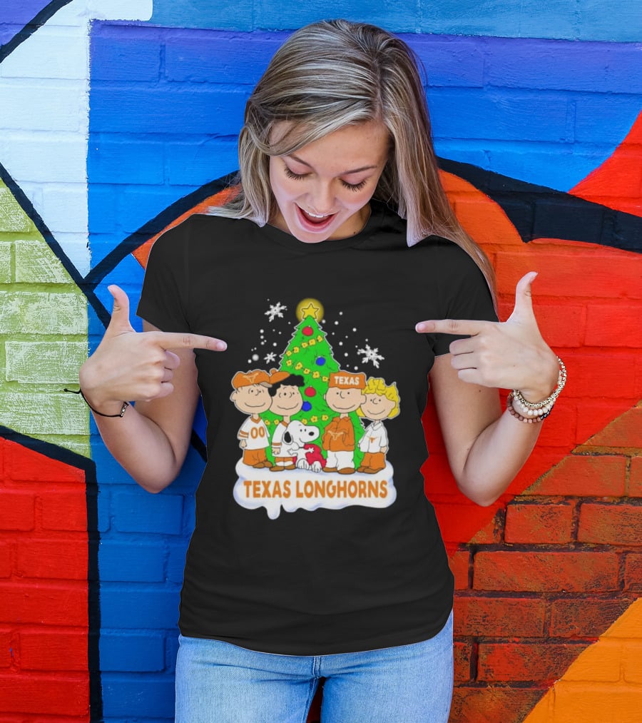 Peanuts Characters Texas Longhorns Christmas Tree T-Shirt