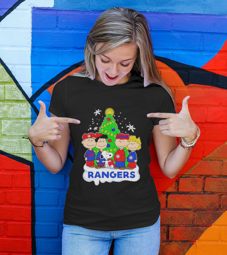 Peanuts Characters Texas Rangers Christmas Tree T-Shirt