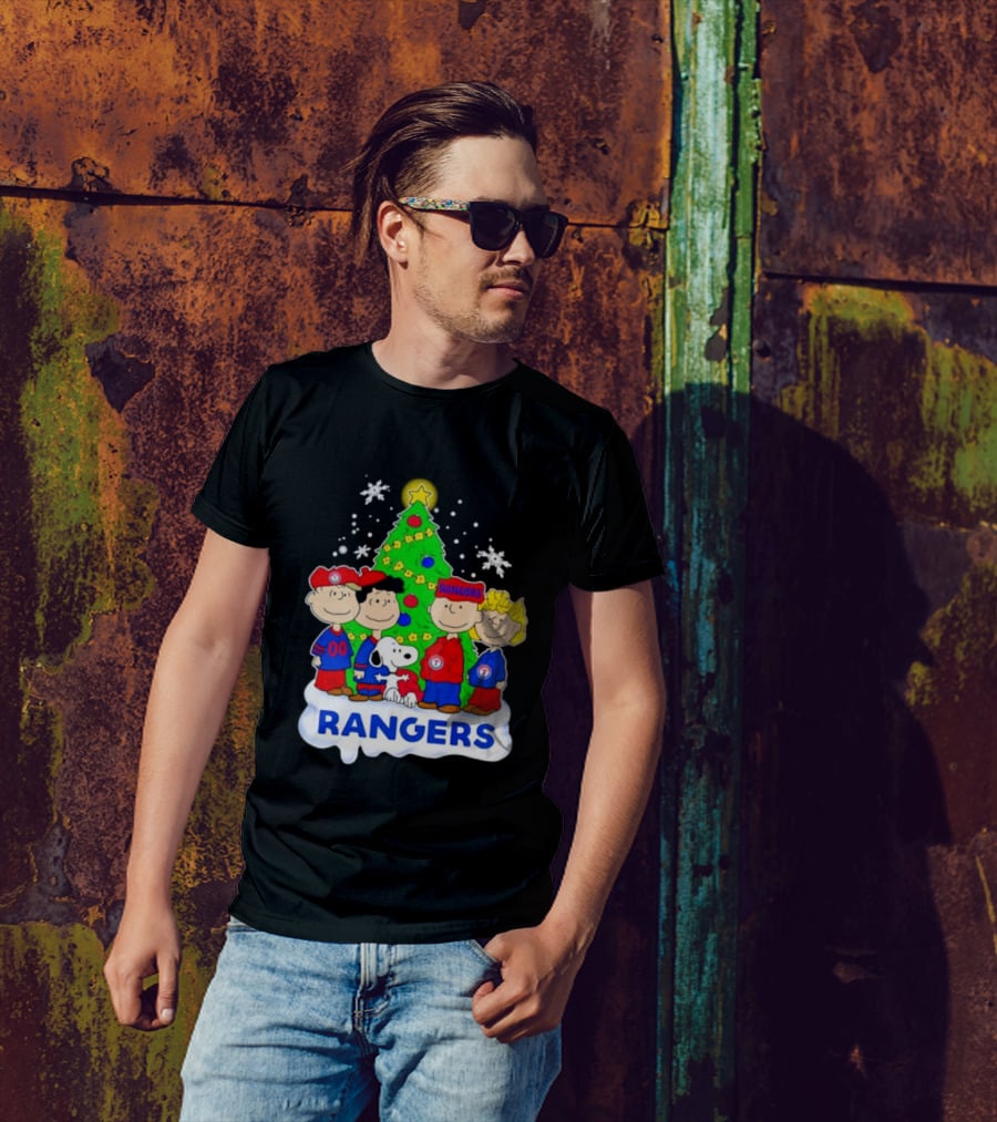 Peanuts Characters Texas Rangers Christmas Tree T-Shirt
