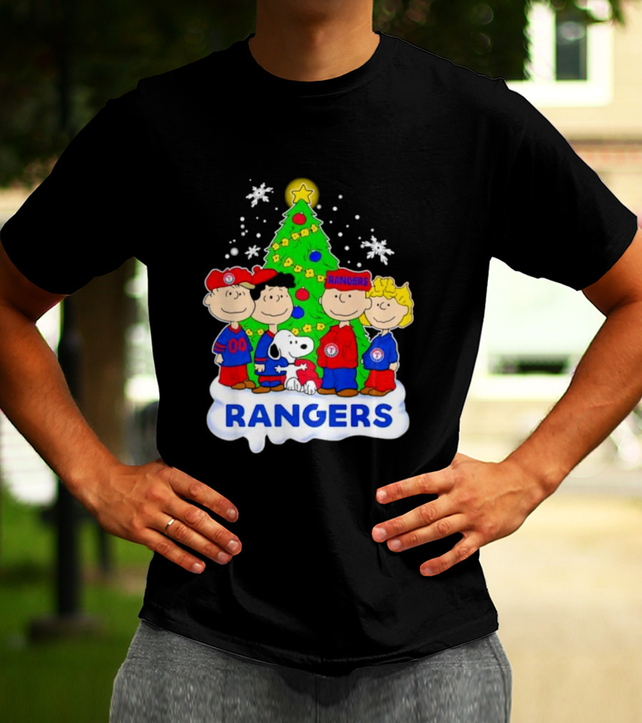 Peanuts Characters Texas Rangers Christmas Tree T-Shirt
