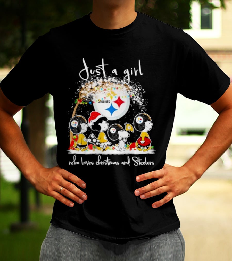 Just A Girl Who Loves Christmas And Steelers Peanuts Characters T-Shirt