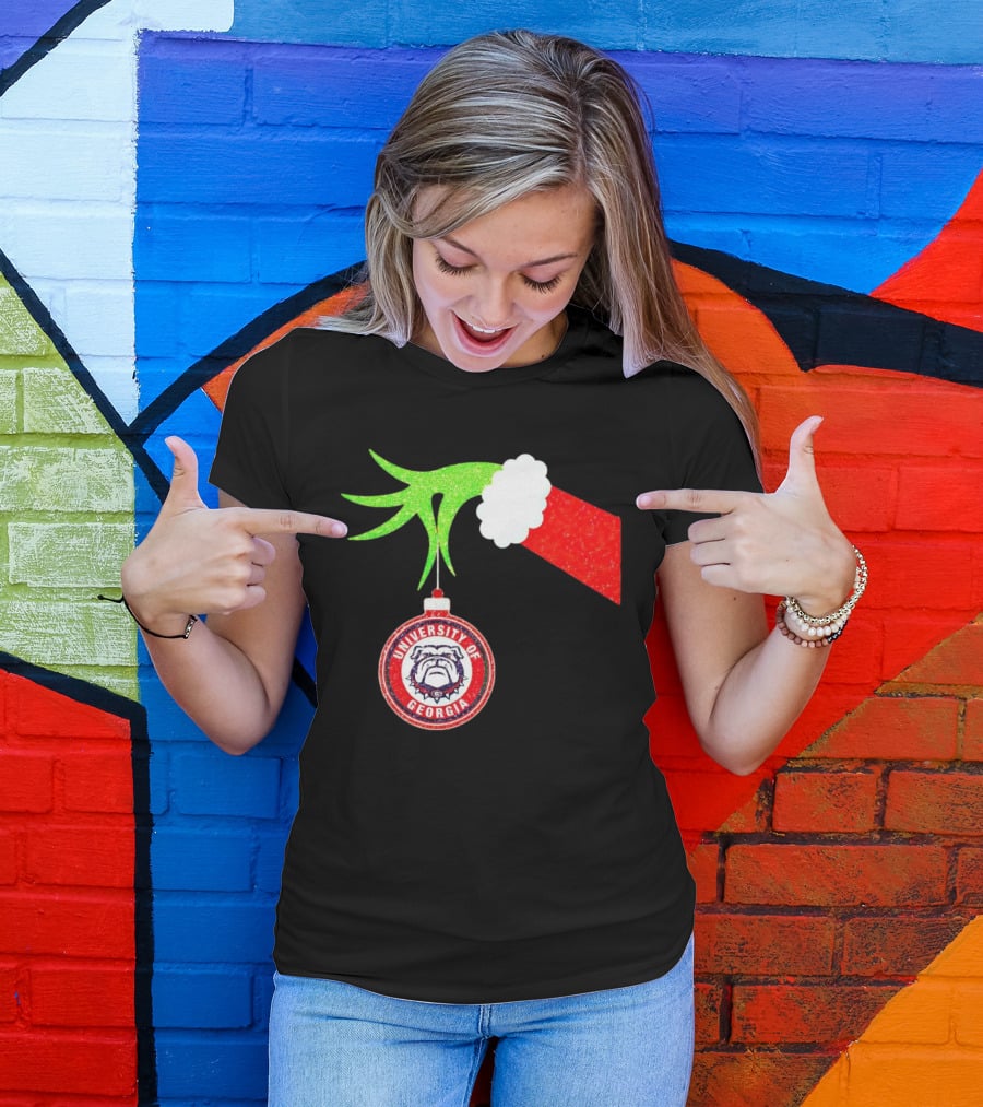 Grinch Hand Holding University Of Georgia Bulldogs Christmas T-Shirt