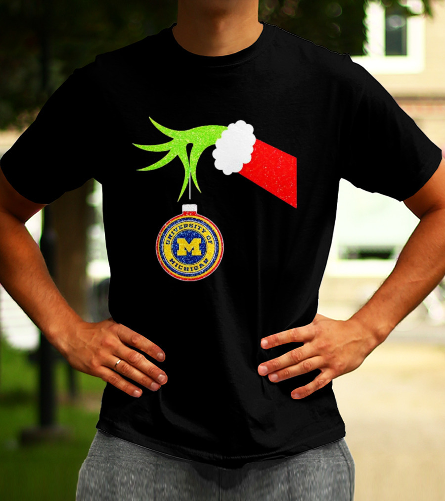 University Of Michigan Christmas Grinch Hand T-Shirt