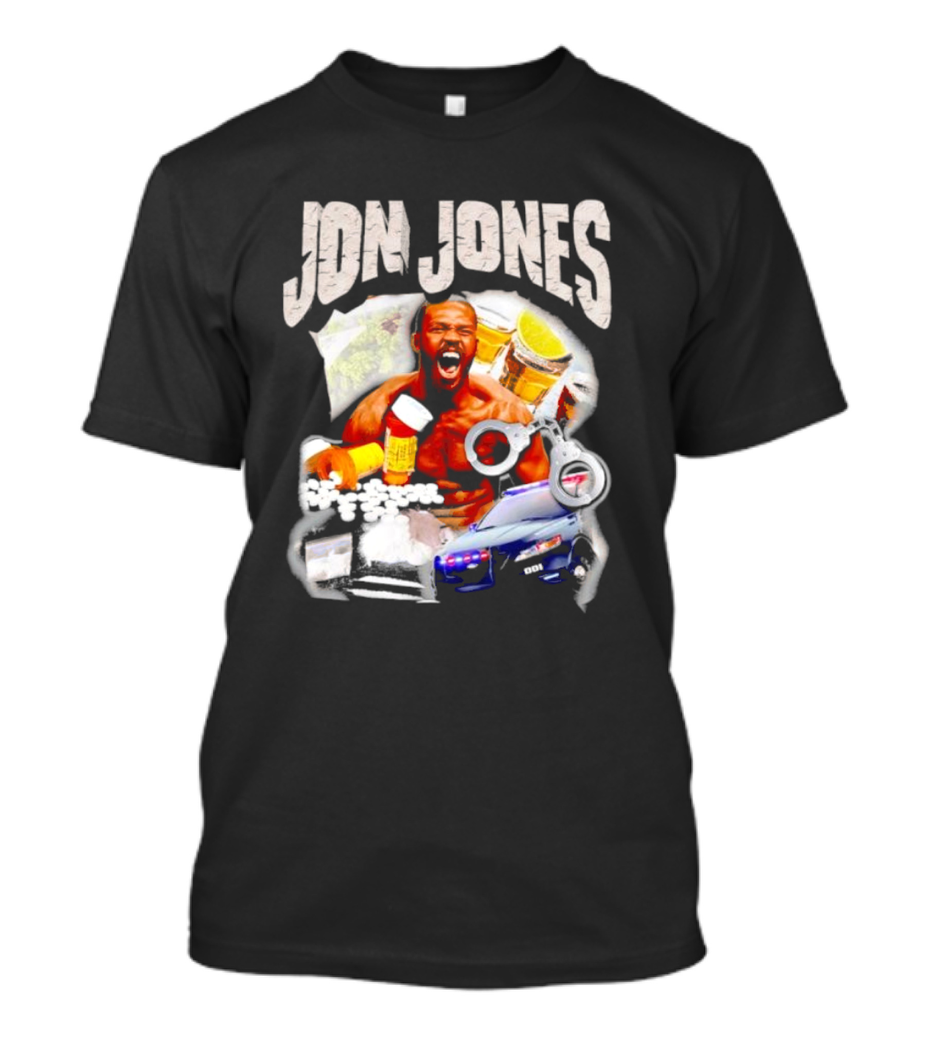 Jon Jones Vintage Police Car Handcuffs Pills Bottles T-Shirt