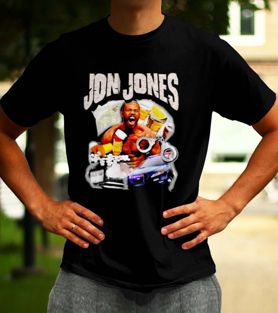 Jon Jones Vintage Police Car Handcuffs Pills Bottles T-Shirt