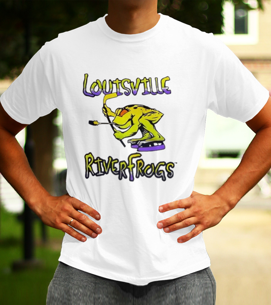 Louisville RiverFrogs Frog Playing Hockey T-Shirt