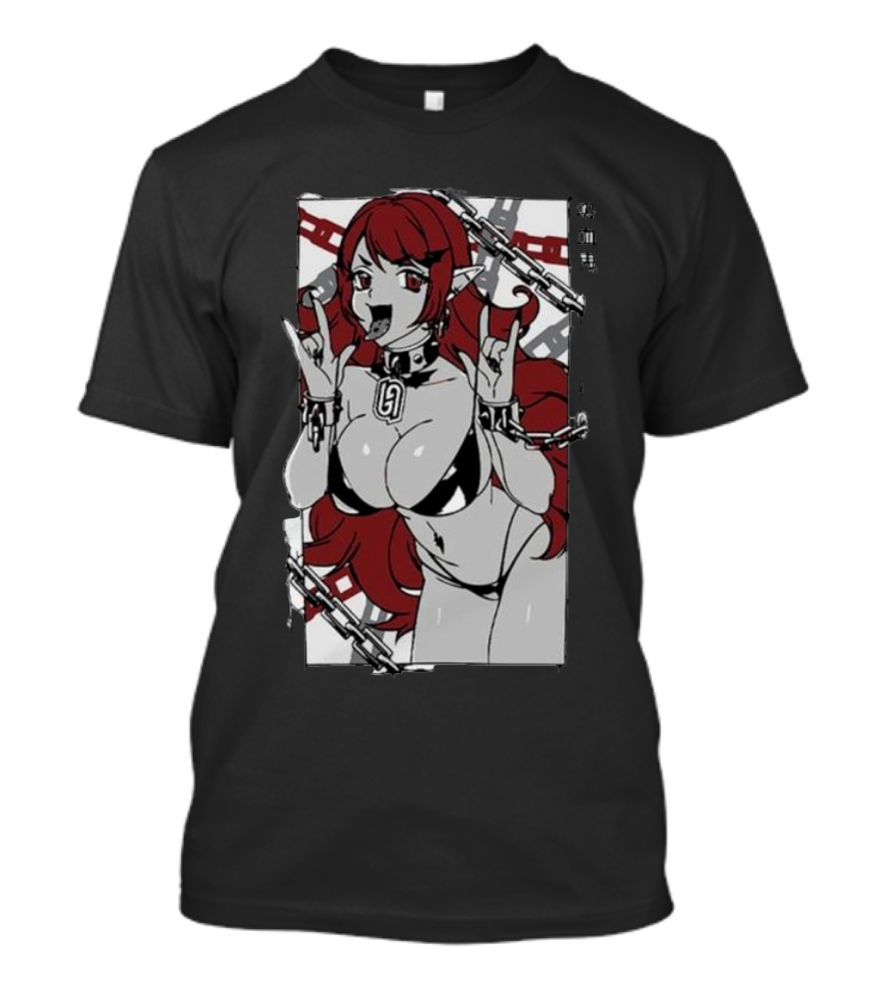 Vampiress Waifu Anime Red Hair Chains Gothic T-Shirt