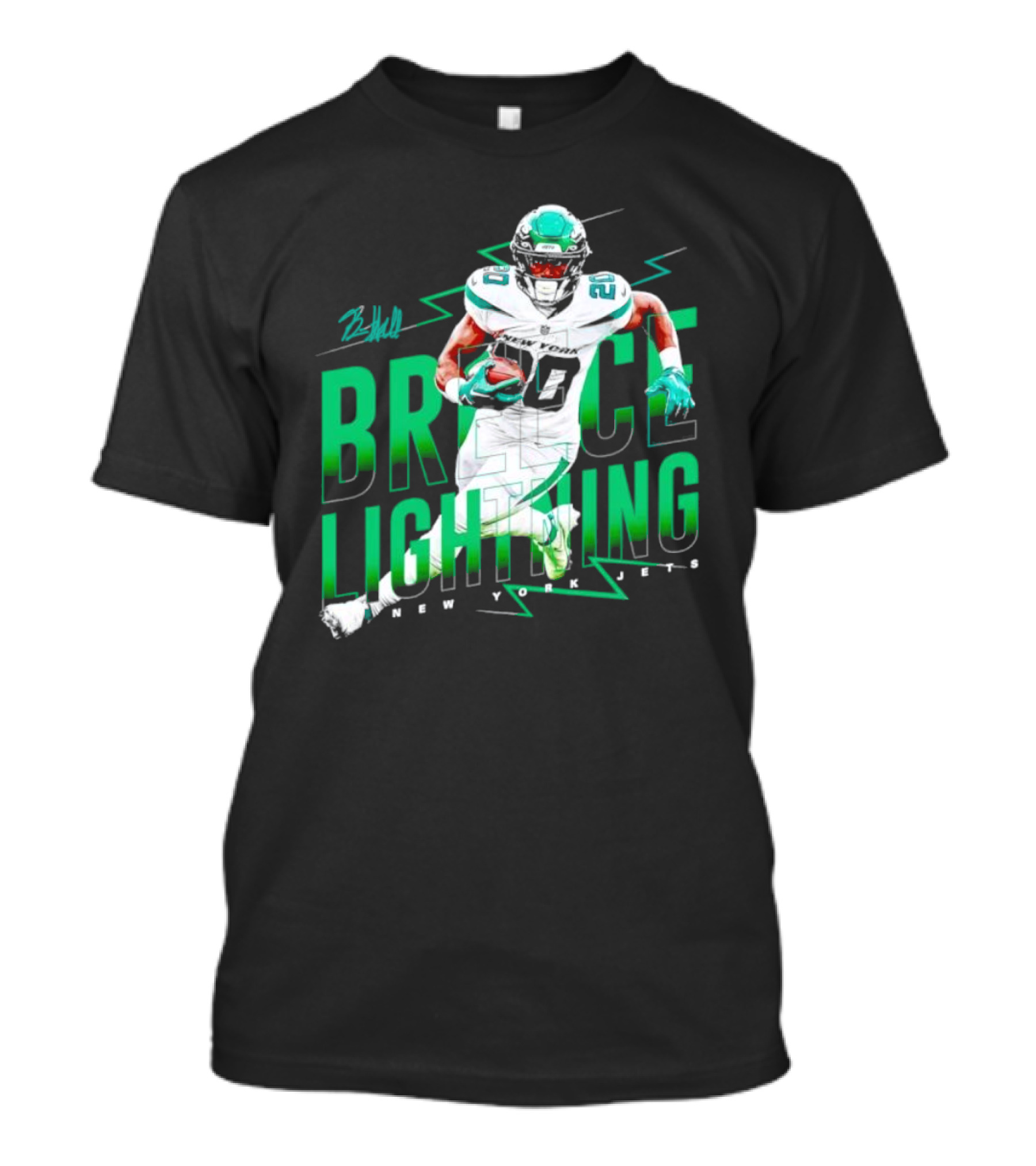 Breece Lightning New York Jets Signature Football T-Shirt