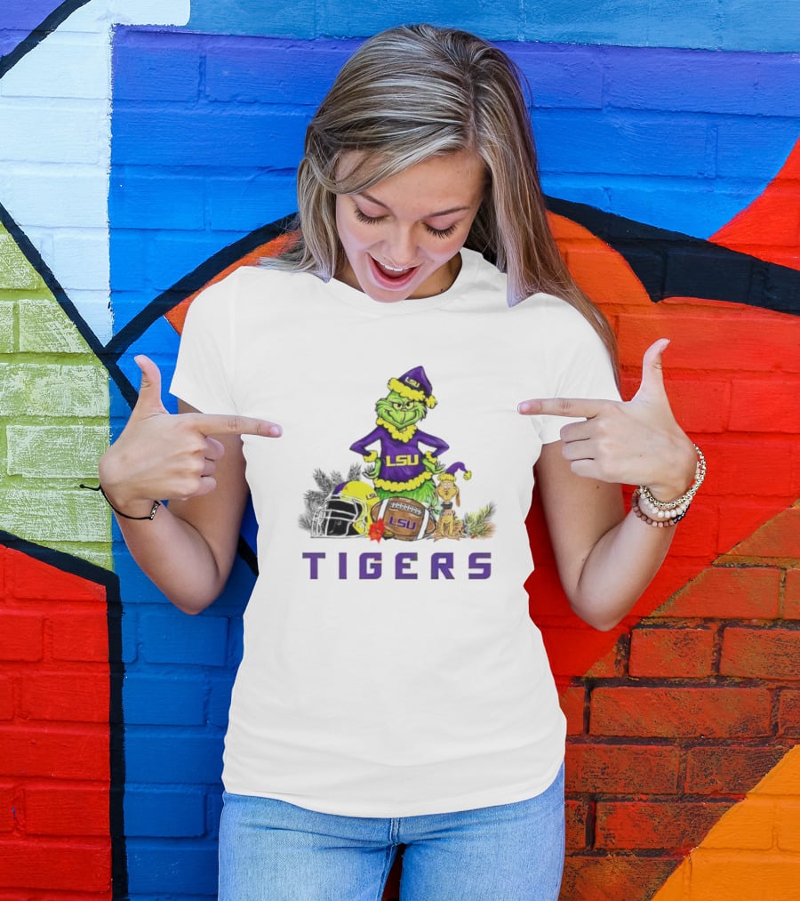 LSU Tigers Grinch And Max Dog Christmas Football T-Shirt