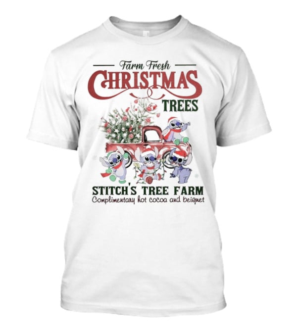 Farm Fresh Christmas Trees Stitch’s Tree Farm Complimentary Hot Cocoa And Beignet T-Shirt