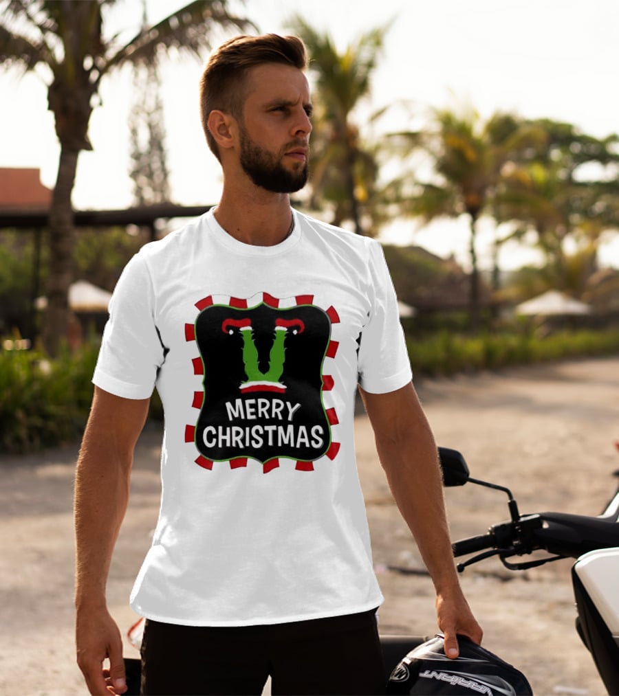 Merry Christmas Green Monster With Santa Hat T-Shirt