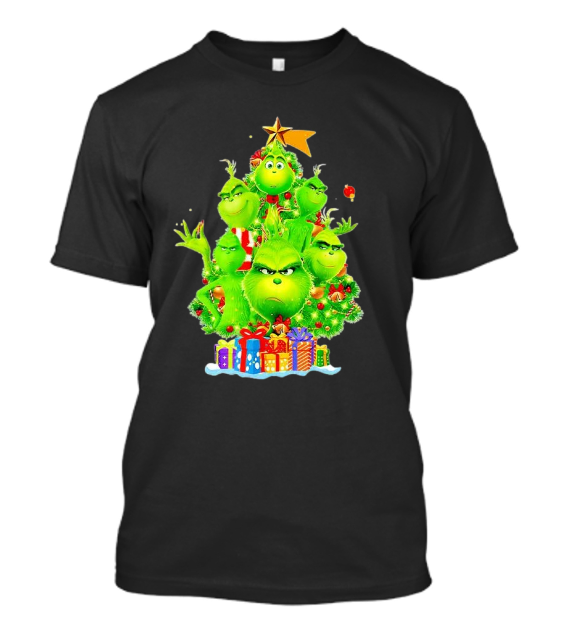 Grinch Christmas Tree With Presents And Star T-Shirt