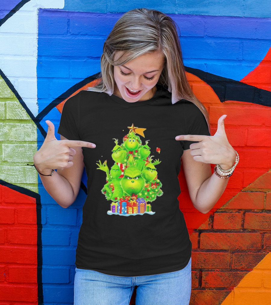 Grinch Christmas Tree With Presents And Star T-Shirt