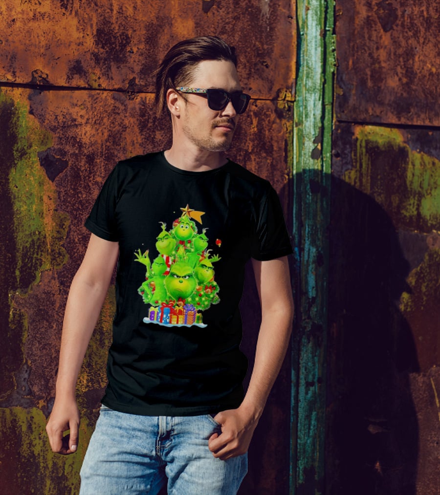 Grinch Christmas Tree With Presents And Star T-Shirt
