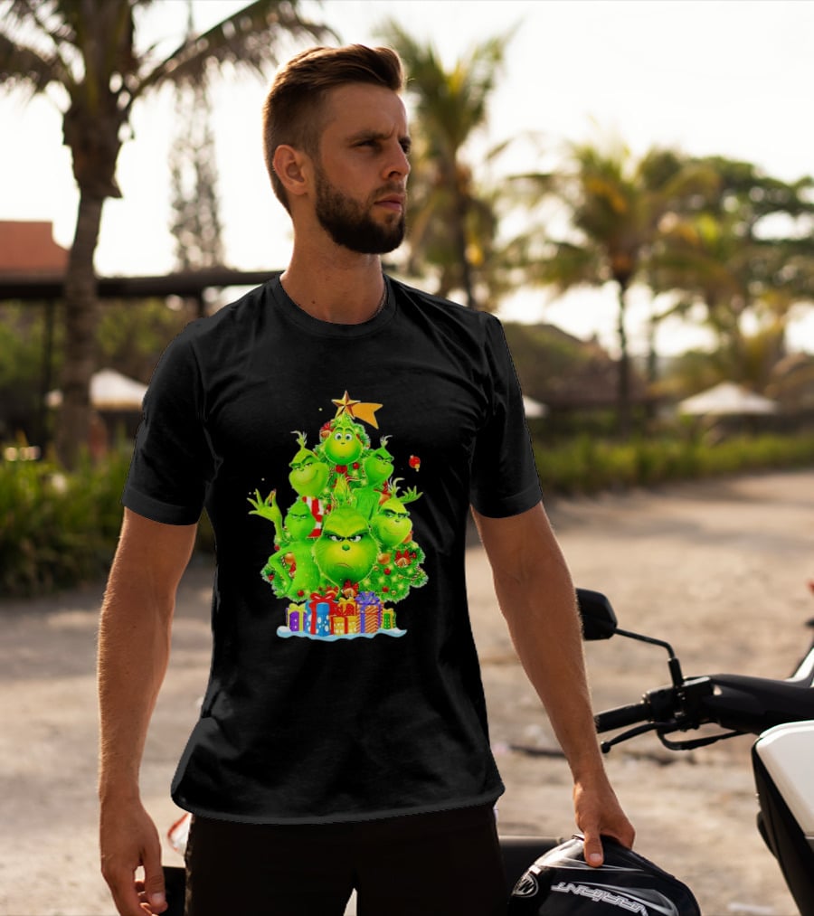 Grinch Christmas Tree With Presents And Star T-Shirt