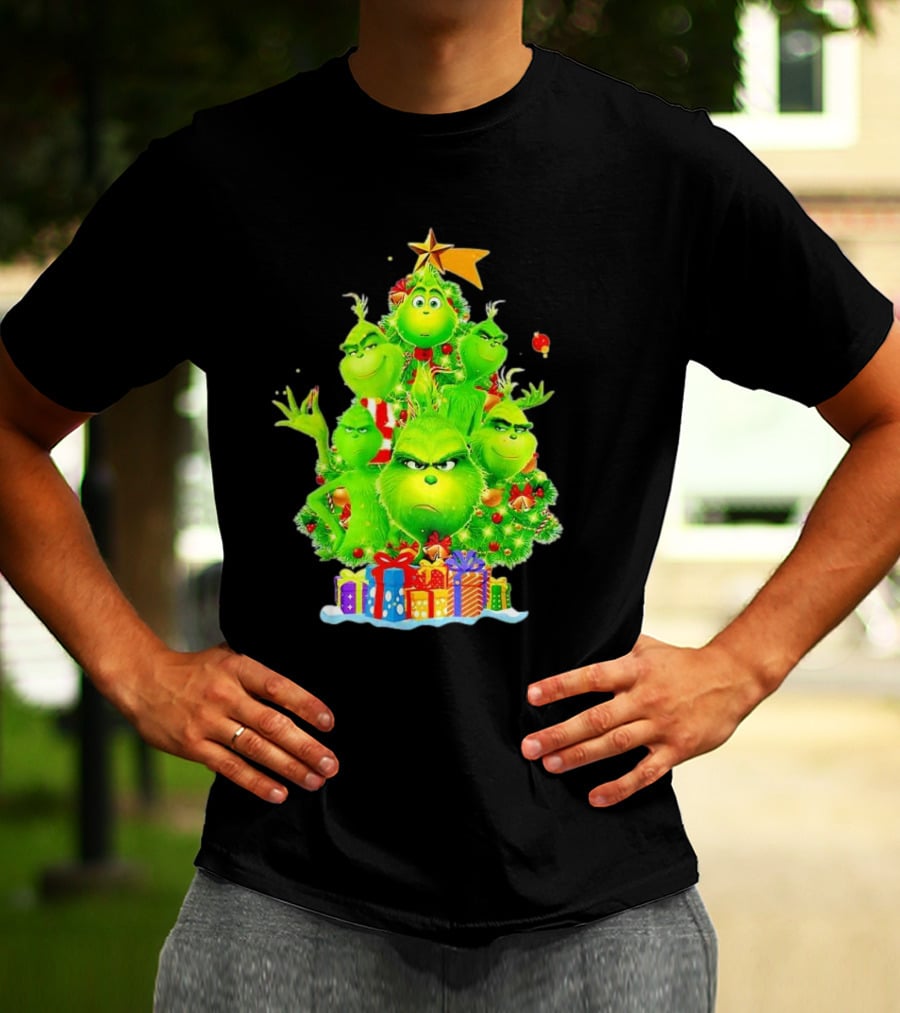 Grinch Christmas Tree With Presents And Star T-Shirt