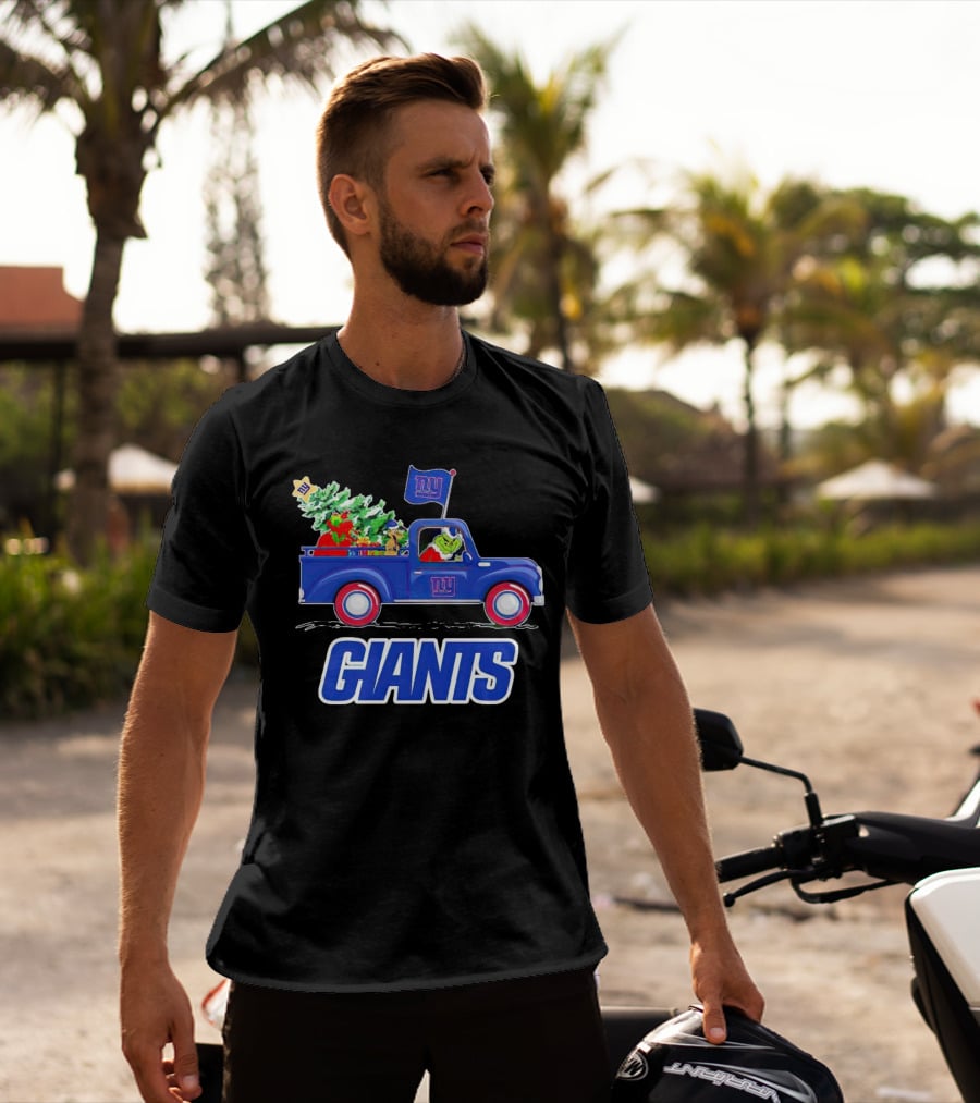 Grinch Driving Christmas Truck New York Giants Holiday T-Shirt