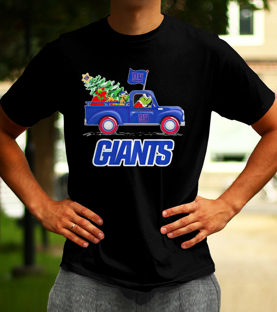 Grinch Driving Christmas Truck New York Giants Holiday T-Shirt