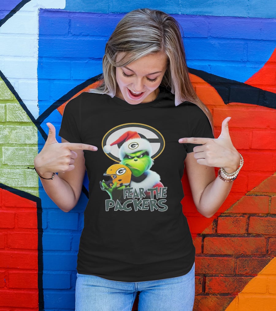 Grinch Fear The Green Bay Packers Christmas G Helmet T-Shirt