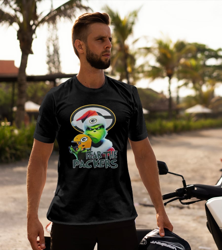 Grinch Fear The Green Bay Packers Christmas G Helmet T-Shirt