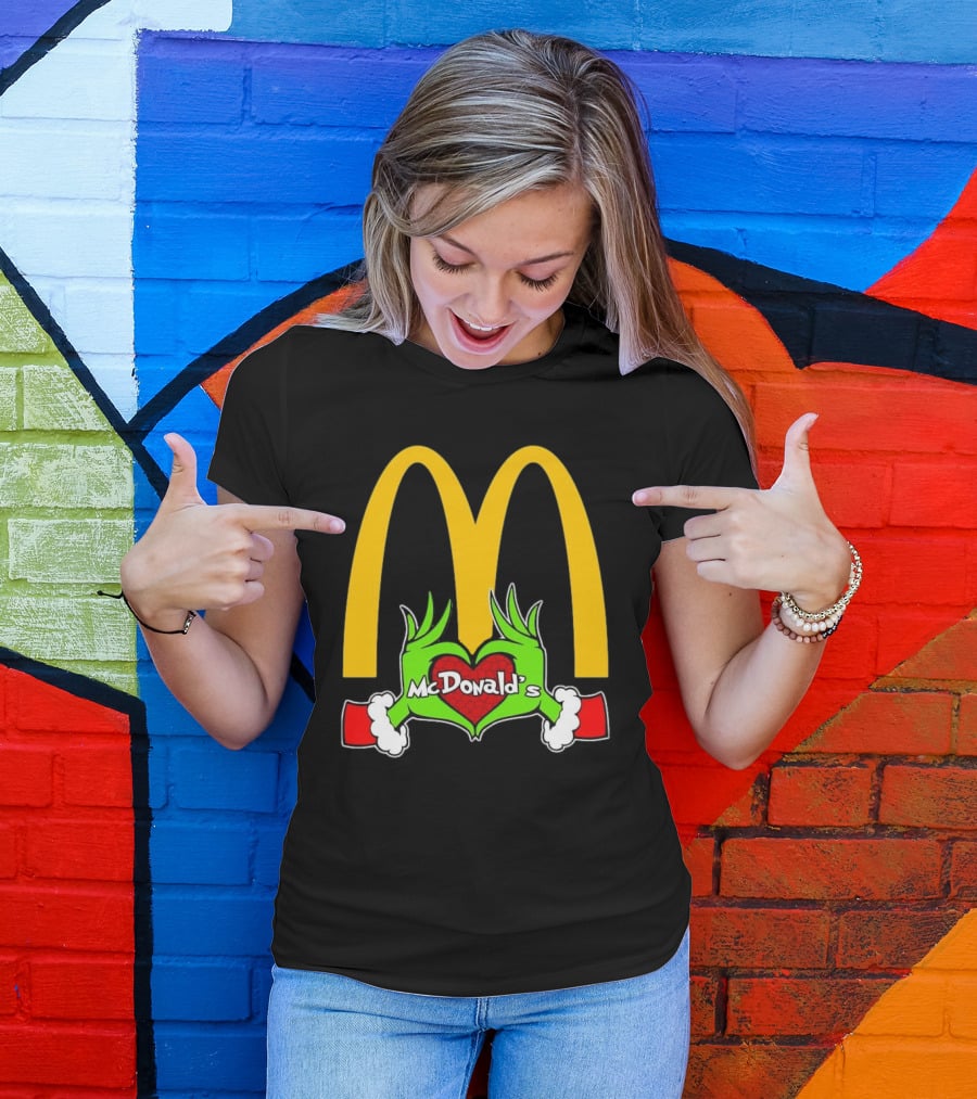 Grinch Holding Heart McDonald’s Logo Christmas T-Shirt