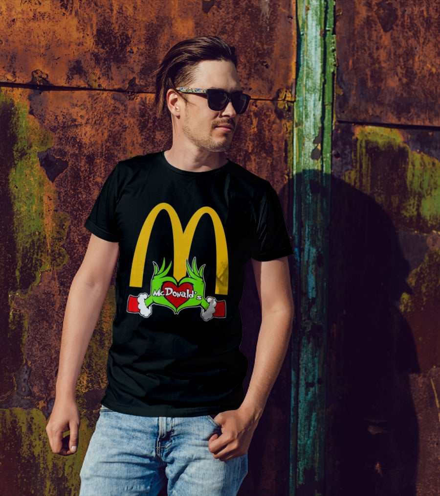 Grinch Holding Heart McDonald’s Logo Christmas T-Shirt