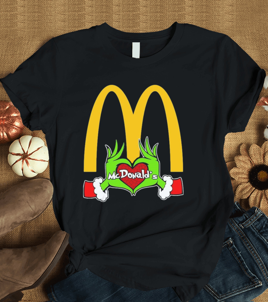 Grinch Holding Heart McDonald’s Logo Christmas T-Shirt