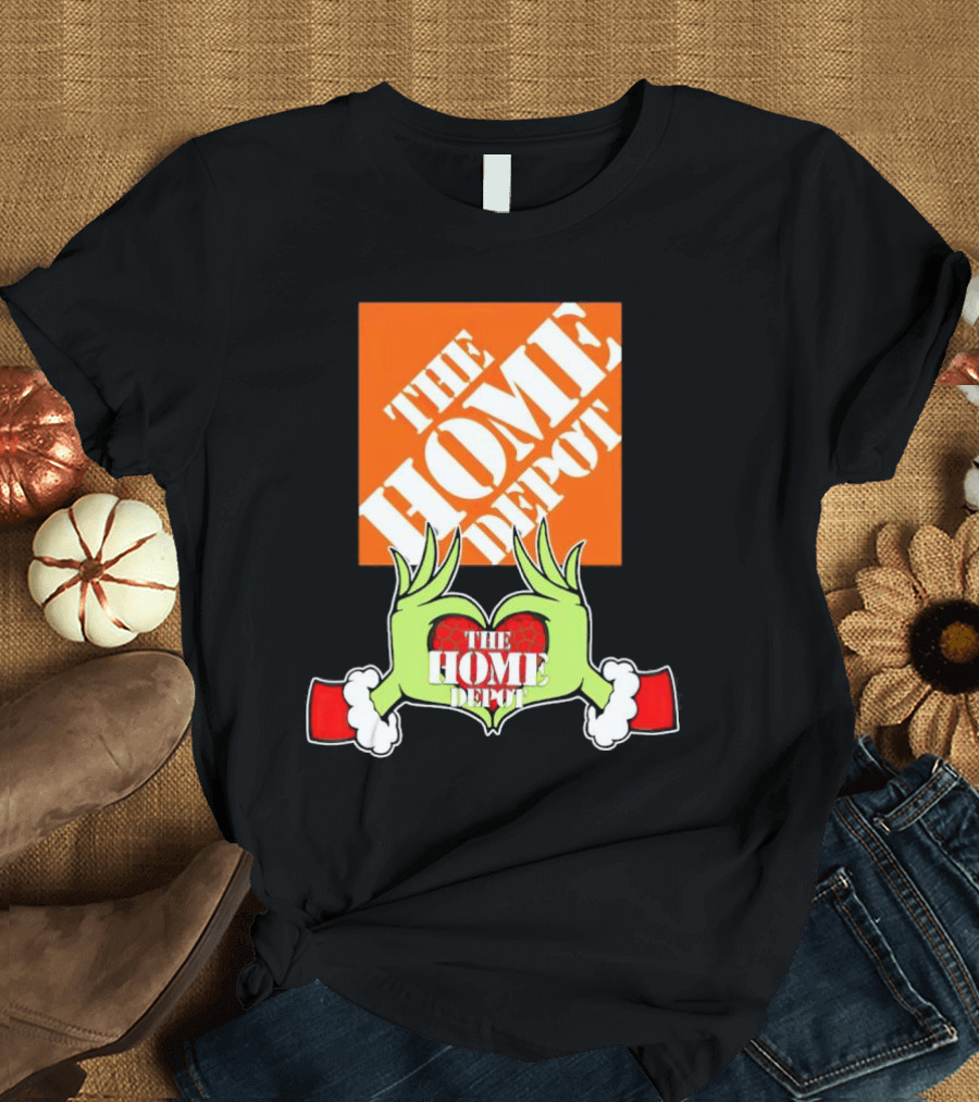 The Home Depot Christmas Grinch Green Hands Heart T-Shirt