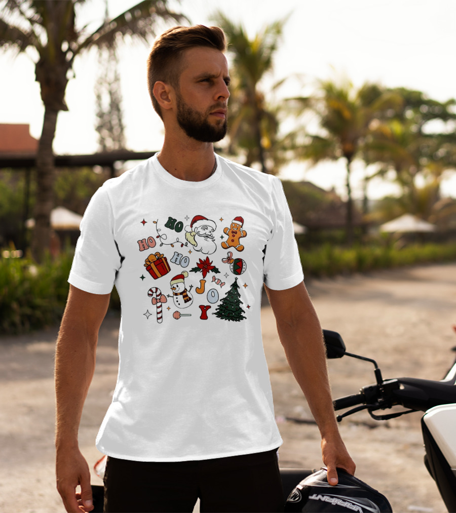 Ho Ho Ho Joy Christmas With Santa Gingerbread And Candy Cane T-Shirt