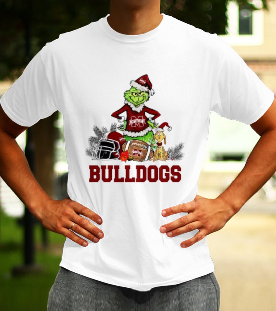 Bulldogs Grinch Max Dog Christmas Football Santa Hat T-Shirt