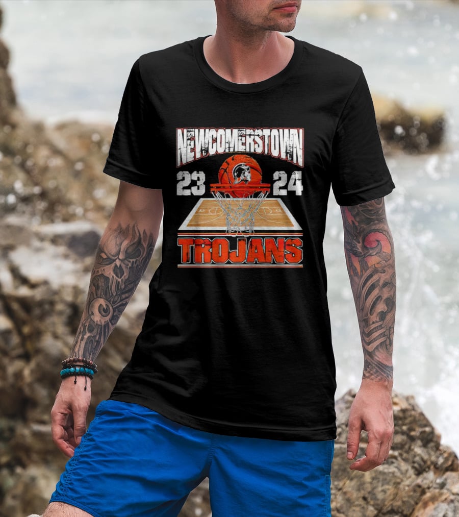 Newcomerstown Trojans Basketball 23 24 Court And Net T-Shirt