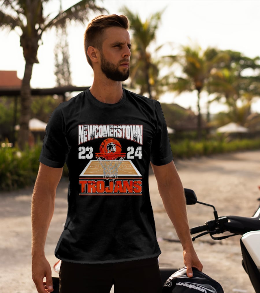 Newcomerstown Trojans Basketball 23 24 Court And Net T-Shirt