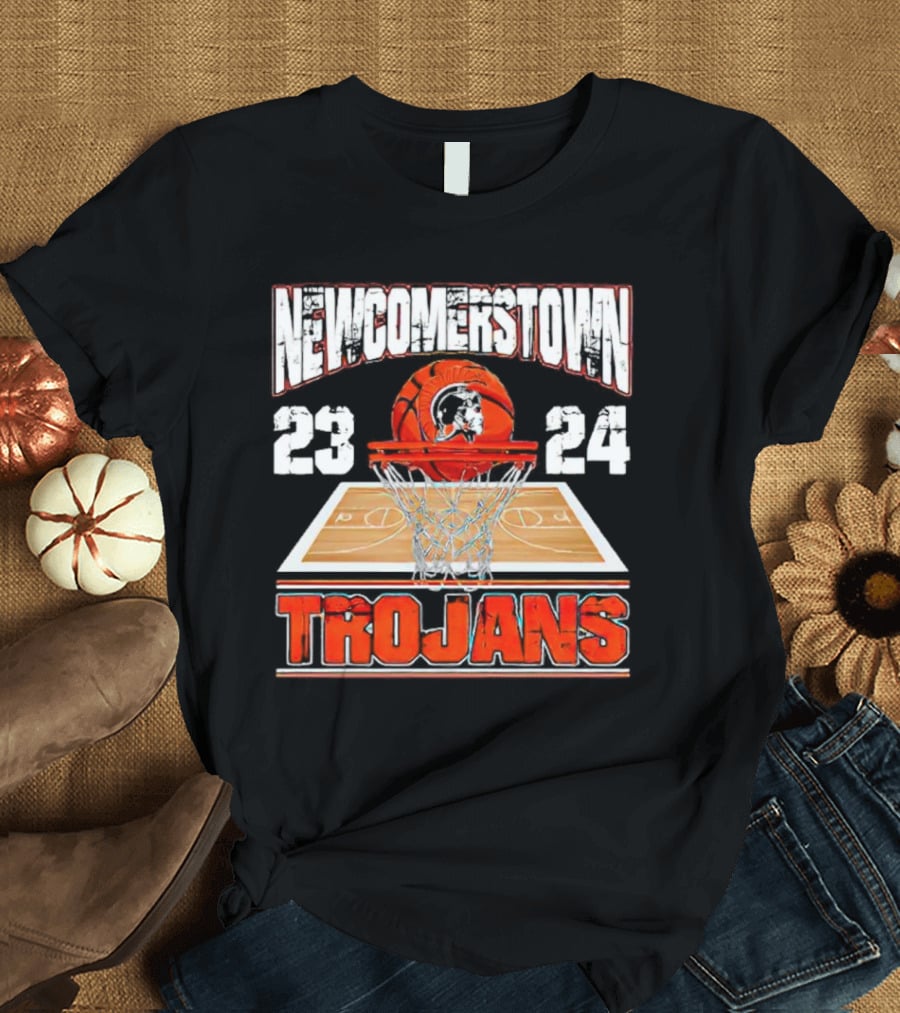 Newcomerstown Trojans Basketball 23 24 Court And Net T-Shirt