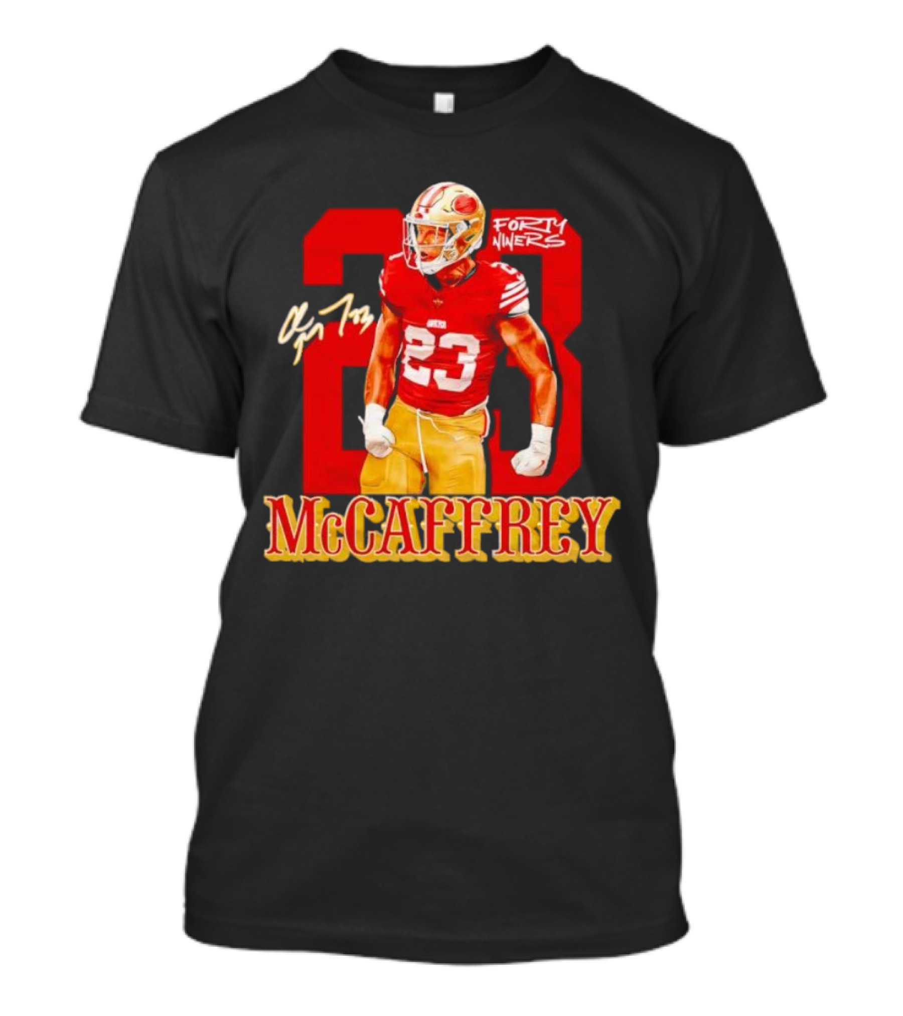 Christian McCaffrey 23 Signature Forty Niners NFL Football T-Shirt
