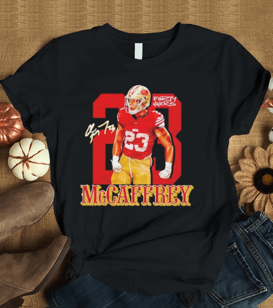 Christian McCaffrey 23 Signature Forty Niners NFL Football T-Shirt
