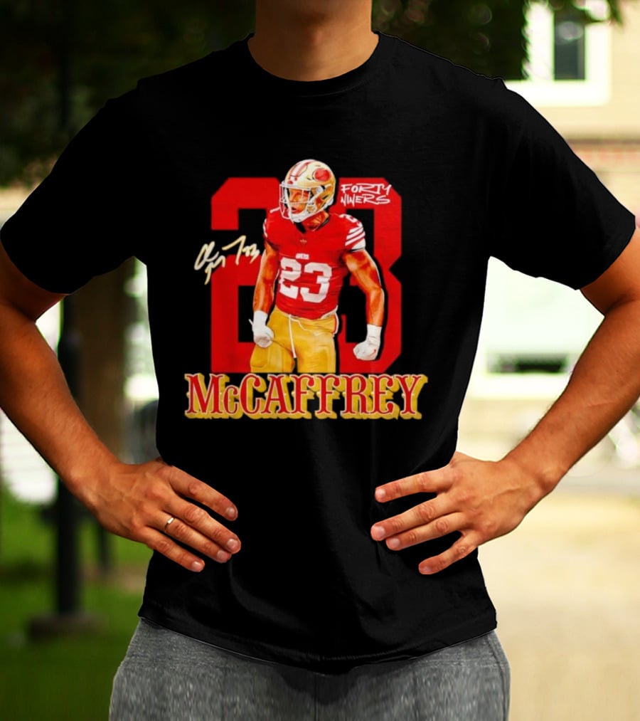 Christian McCaffrey 23 Signature Forty Niners NFL Football T-Shirt
