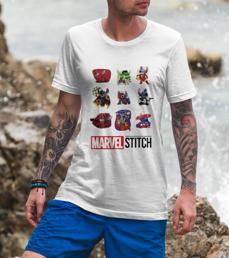 Marvel Stitch Super Hero Characters Collaboration Collection T-Shirt